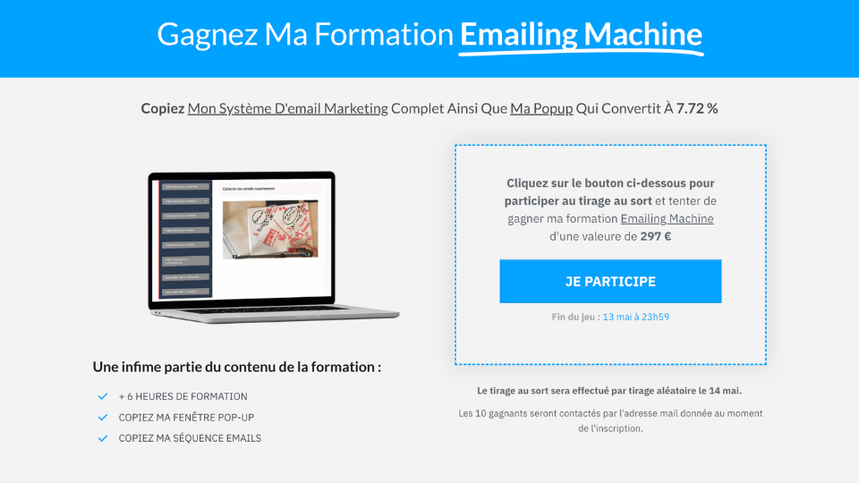 landing page de jeu concours